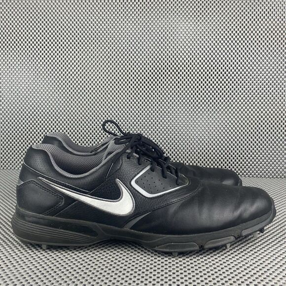 Nike Heritage Golf Shoes Sneakers Mens 11 Black Leather Logo Lace Up Athletic - Picture 1 of 10